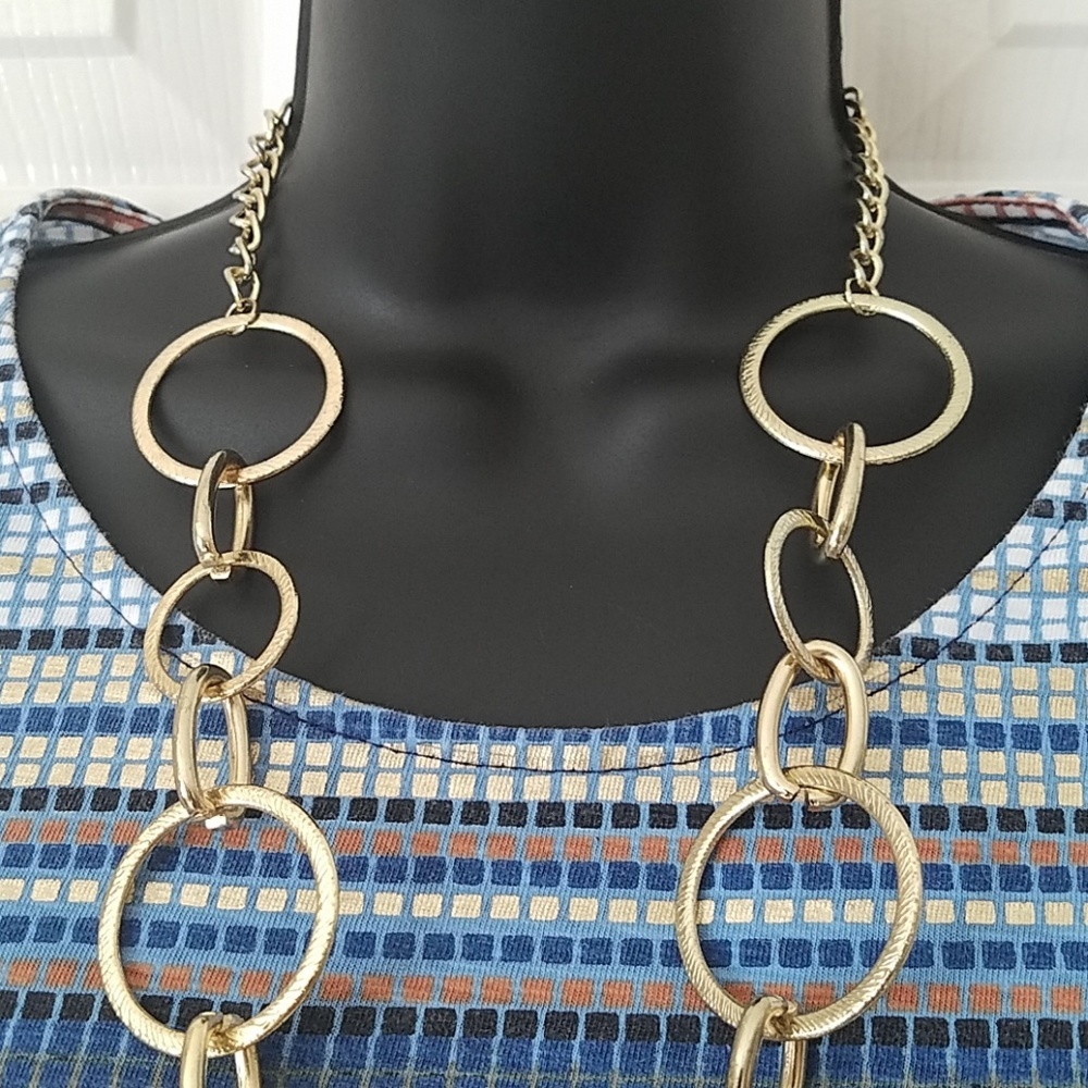 Chico's, 0145, multi-color tee, Denim, Rust and Gold, Size  S - Picture 4 of 6